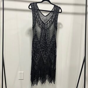 Chic Black Beaded Midi Dress